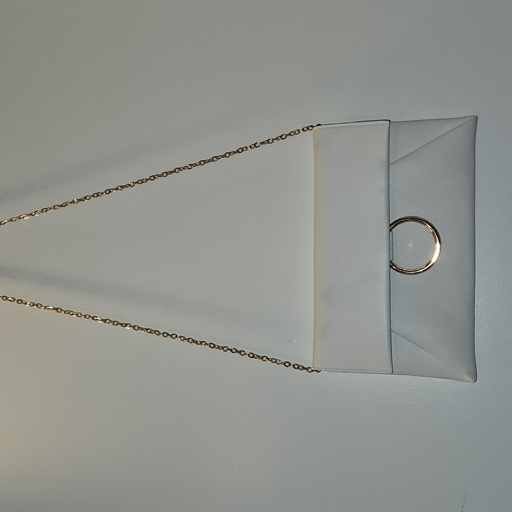 Elegant White Clutch Bag with Gold Chain